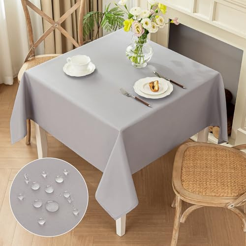 Moonooda Tischdecke Hellgrau Waschbar, 120X120cm Tischdecken Tischtuch aus Polyester, Leicht wasserabweisend mit Lotuseffekt, Dauerhaft Kratzfest für Haus, Hochzeiten, Party