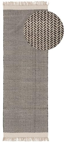 benuta Pure Wollteppich Kim - Schwarz/Weiß 80x250 cm - Baumwolle,Wolle - Läufer & im Style: Ikat, Hygge & Cozy, Minimalistisch - Pflegeleicht für Wohnzimmer Schlafzimmer Flur Terrasse Balkon