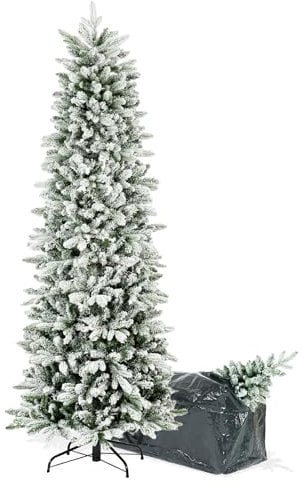 BOP Albero di Natale Slim Innevato Enea 210 cm, in PE Real Touch e PVC, Borsa Omaggio, Apertura ad Ombrello, Design Snello e Slanciato, Alto e Stretto