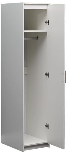 White Wardrobe for Bedroom - Elegant Single Slim Wardrobe, Compact Wardrobe 52cm Deep Cupboard, 1 Door, Upper Shelf Storage, 180cm Tall Ideal for Bedroom Storage Organization