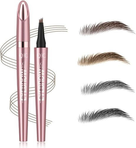 Augenbrauenstift Wasserfest, Microblading Augenbrauenstift mit 4 Mikrogabelspitzen, Eyebrow Pencil Wischfest, Langanhaltend, Schnelltrocknend, NatüRlicher, FlüSsiger Brow Pen (Schwarz)