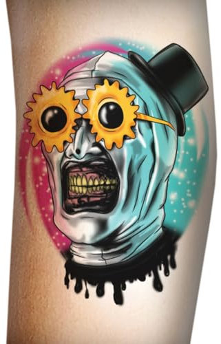Terrifier – Art the Clown mit Funbrille - Klebe-Tattoo - Kostüm-Zubehör für Halloween, Karneval & Motto-Party