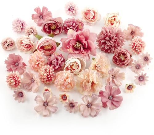 37 Pieces Fleurs Artificielles, Fleur Artificielle Deco, Têtes de Fleurs Rose Artificielles, 2-8 cm Tete Fleur Faux, Fleur en Tissu pour DIY Bricolage Scrapbooking Mariage Fête à Domicile Artisanat