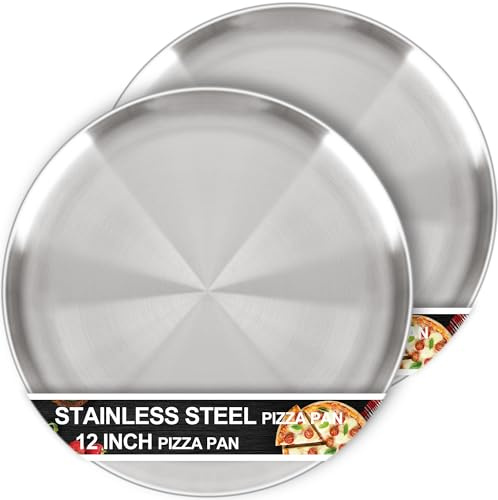 AWTBDP Set di 2 teglie per pizza da 30,5 cm, per forno, antiaderenti, in acciaio inossidabile, robuste e atossiche, per biscotti, pizza, torte, lavabili in lavastoviglie e facili da pulire