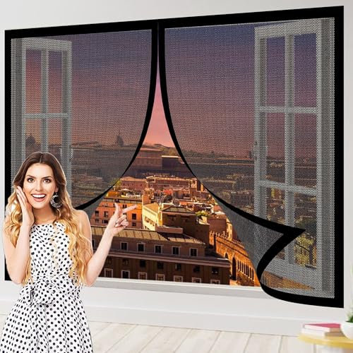 Mosquitera Magnetica Ventana Aluminio 120 x 100 cm sin Taladrar Mosquitera Ventana Magnetica con Gancho Cierre Magnético Automático para Todas Puertas y Ventanas, Negro