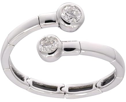 Cavill Diamantring Weißgold 585, Moderner Brillantring Damen mit 2 funkelnden 0,25 ct I1 (H) Brillanten, eleganter offener Goldring in 14 Karat Weißgold, Größe 17