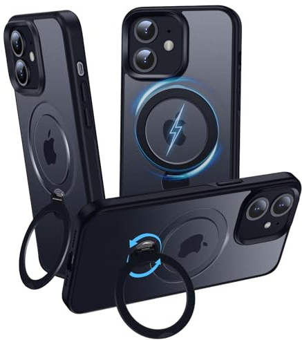OLHAOMAO Hülle mit 360° Verstellbarem Ständer für iPhone 12/12 Pro für MagSafe [Matt-Schwarze Handyhülle][Unsichtbarer Magnetischer Ring-Halter] Stoßfeste Anti-Rutsch-Schutzhülle