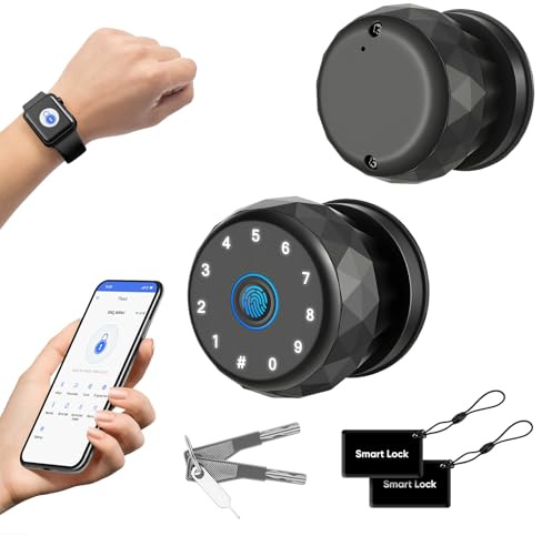 MYPIN Pomo de Puerta Inteligente, con Huella Dactilar y Teclado | Cerradura de Puerta, Control vía App, Acceso sin Llave, Cerradura Electrónica para Habitación, Garaje, Oficina, Apartamento