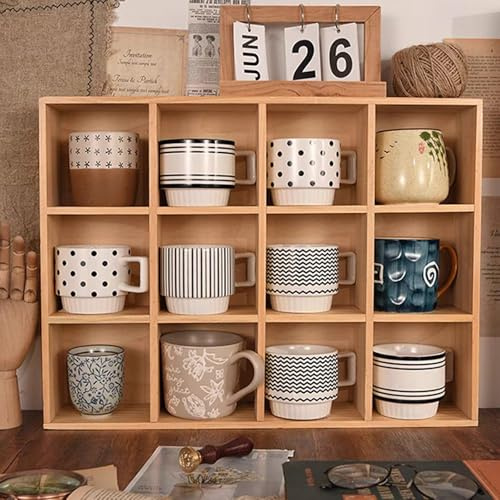 Onxyrbyte Wandmontiertes Tassenregal aus Holz,Wanddekoration Teetasse Halter,Rustikales Holzregal für Tassen,Wandmontiertes Kurio-Regal für Sammler Schaukasten,für Wohnzimmer,Küche,Arbeitszimmer