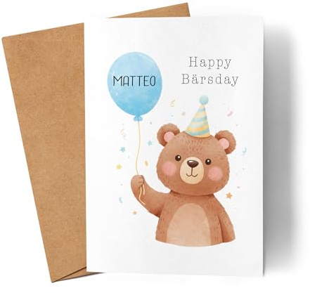 Kiddle-Design Geburtstagskarte personalisiert mit Namen, Glückwunschkarte Mädchen & Junge für 1. 2. 3. 4. Geburtstag mit Tier Motiv, Karte inkl. Umschlag - Dino, Dinosaurier