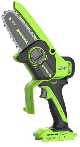 Greenworks 24V 10cm Mini Akku Kettensäge, Bürstenloser Motor mit Automatischem Ölsystem, Schnittgeschwindigkeit 7,8 m/s, Elektrokettensäge für Baumzweige, Nur das Werkzeug