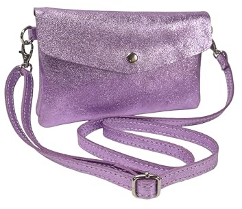 Generico Borsa a Tracolla in vera pelle laminata, Design Envelope con Chiusura a Bottone (viola chiaro)