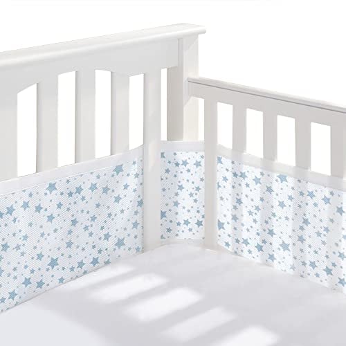 BreathableBaby Breathable Mesh Liner For Cot Beds — Covers 4 Sides — Classic — 3 mm — Twinkle Blue — Long + Short Panels — Non-Padded Single Layer — Safer Than a Crib Bumper — UK/EU Safety Tested