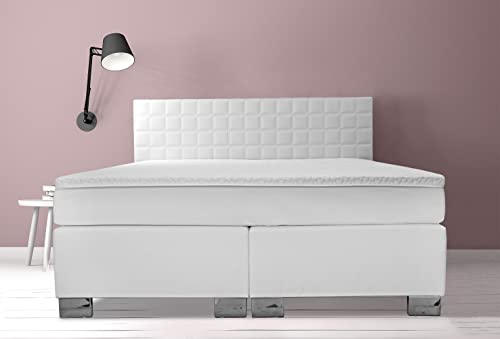 Boxspringbett Rom II 120x200 cm Kunstleder Weiß gestepptes Kopfteil Exzellenter Schlafkomfort.Einzelbett inkl Matratze und Topper Einzelbett