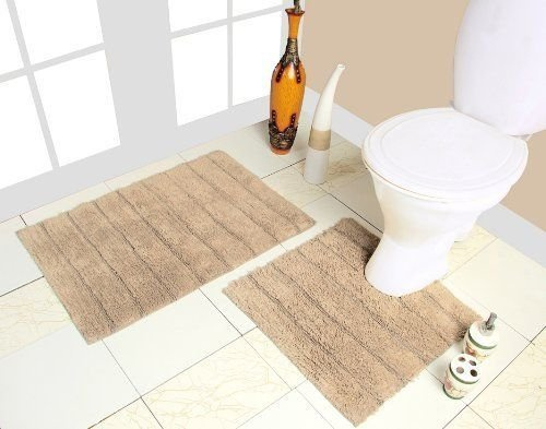 Scotrade Ambience 2PC Bathroom Fully Washable Bath Mat And Pedestal Mat Set - Biscuit Cream