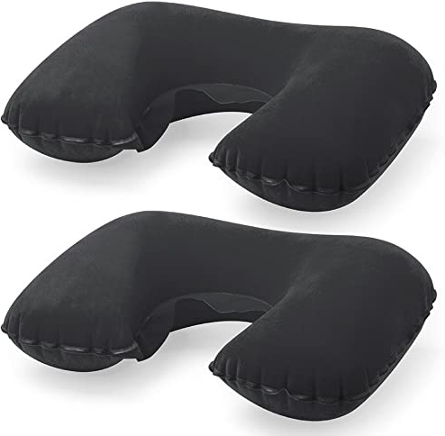eBuyGB Pack of 2 Inflatable Neck Pillow for Travel, Blow Up Compact Portable Head & Neck Support Cushion - Airplane, Car, Train (Black)