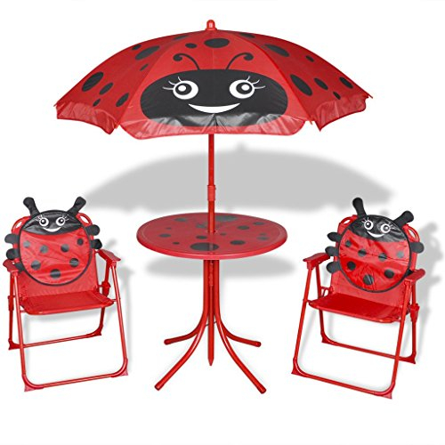 Festnight Kinder Garten-Sitzgruppe Kindersitzgruppe mit 1 Tisch, 2 Stühle und 1 Sonnenschirm Garten Kinderm?Bel - Rot