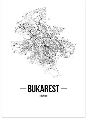 JUNIWORDS Stadtposter - Wähle Deine Stadt - Bukarest - 40 x 60 cm Poster - Schrift B - Weiß