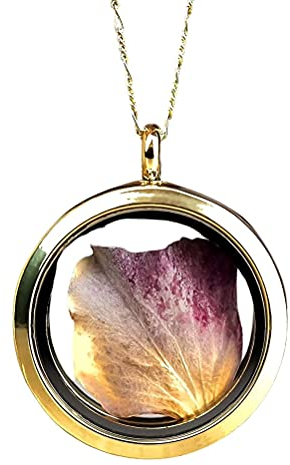 MadamLili - Echtes Hortensienblatt Farbverlauf Natur Medaillon Anhänger - 70cm Kette - 925 Sterling Silber Vergoldet - Handgefertigt - Blütenblätter Naturschmuck - Exklusive Schmuckbox