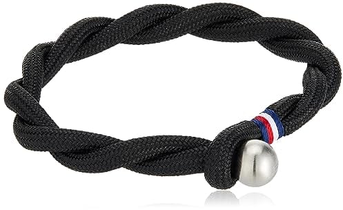 Tommy Hilfiger Casual Core Herren Armband Nylon Schwarz, Edelstahl Silber 19 cm