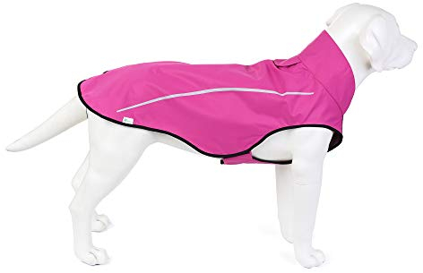 Mile High Life Hunderegenmantel Einstellbare wasserdichte Haustierkleidung Leichte Regenjacke mit reflektierendem Streifen Einfacher Einstiegsverschluss (L,Pink)