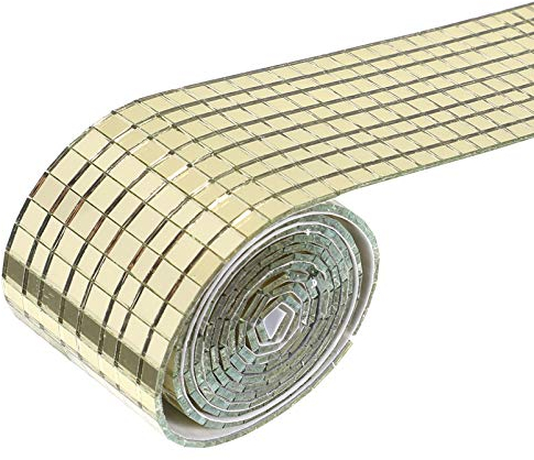 HEALLILY 1 Rolle Selbstklebende Mini Spiegel Echtglas Spiegel Mosaik Fliesen Aufkleber Fliesenaufkleber Basteln für Küchen Bädern Fliesen Dekorative Handwerk DIY Golden