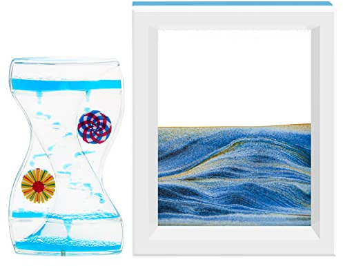 Coitak Lot de 2 minuteurs à mouvement liquide et image de sable mobile - Jouets de bureau relaxants pour décoration de maison et de bureau