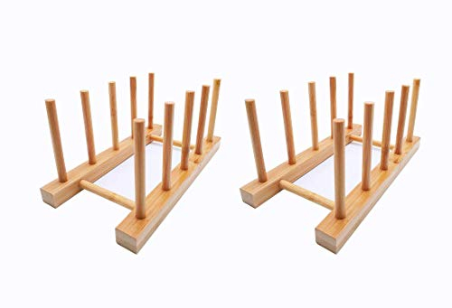 efbock Tellerregal Halter für Küchenschränke Bambus Holz Schneidebrett Tablett Geschirr Rack Ständer Abtropfständer Küchenschrank Organizer für Teller, Tassen, Topfdeckel (2, 4 Steckplätze)