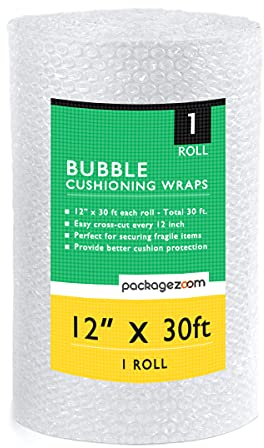 PackageZoom Luftpolsterfolie, 30,5 cm x 9 m, Transparent, Perforiert, Ideal für Umzüge und Transport