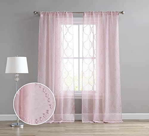Laura Ashley Ethel Transparente Vorhänge mit Stangentasche, jeder Vorhang misst 96,5 cm B x 213,4 cm L, Rosa, 2 Paneele
