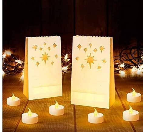 AceList 30 Sets Luminary Bags with Flameless Candles Include 30 Flameless LED Tea Lights, LED Tealight Candles and Moisture-Proof 30 Luminary Bags for Christmas Wedding Party Thanksgiving Decor