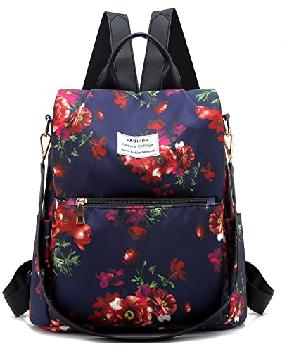 FORRICA Femme Sac à Dos Antivol Impression de Mode Sacs D'école Loisir Sac a Bandoulière Fille Cartable Tissu Oxford Léger Voyage Daypack Fleur A
