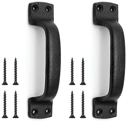 Livfodrm Black Door Pulls, Cast Iron Handles for Garden Shed, Sliding Door Handles for Wooden Gates and Cabinet