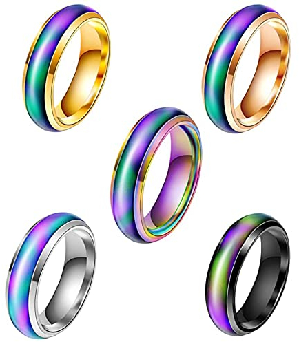 5 Stück Stimmung Ring, Farbwechselring, Stimmungsringe, Farbwechselringe für Herren und Damen, Edelstahl Farbwechsel Stimmungsring, Temperatur Emotion Ring, Alltag, Party, Geburtstag, Valentinstag