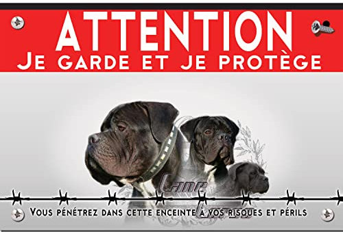 Cartel de metal Atención al perro macho caño corso