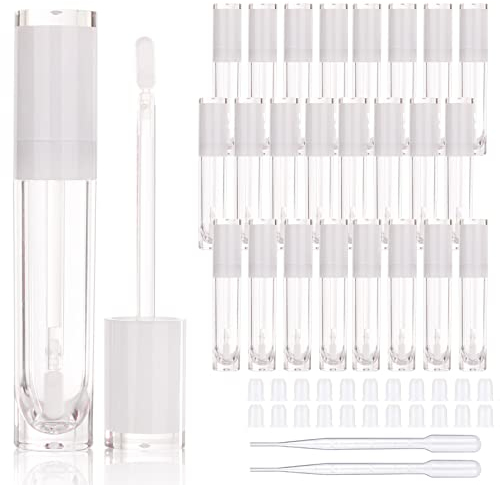 COSIDEA 26 Stück nachfüllbare leere 8 ml Lipgloss-Tuben mit transparentem Zauberstab, runde weiße Lipgloss-Behälter, DIY-Kosmetikverpackungsbehälter, Großhandel