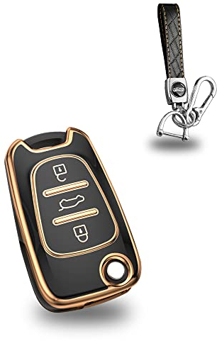 KUNIO Klapp Autoschlüssel Hülle Abdeckung Passt für Hyundai i20 i30 i35 iX20 iX35 Accent Passt für Kia Picanto Sportage K5 TPU Schlüsselanhänger Schlüsselcover Schutzhülle 3 Tasten Schwarz