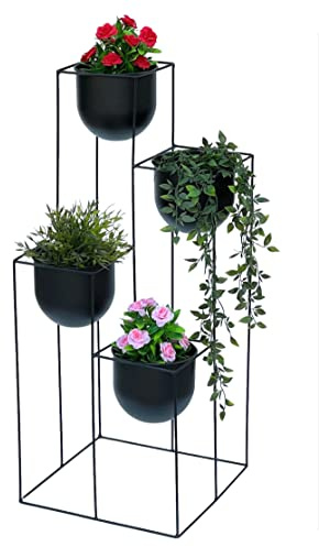 DanDiBo Blumentreppe Metall Schwarz 90 cm Pflanzentreppe mit Topf Innen Indoor Blumenständer 210015 Blumensäule Modern Pflanzenständer Blumenhocker