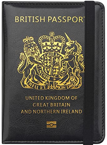 FACATH UK Passport Holder with Gilded UK Passport Pattern: Passport Covers Slim, Durable & British-Themed | Perfect Fit for UK Passports (Black)