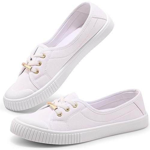 Harvest Land Womens Canvas Shoes Ladies Fashion Plimsolls Soft Trainers Low Top Slip on Sneaker White 4
