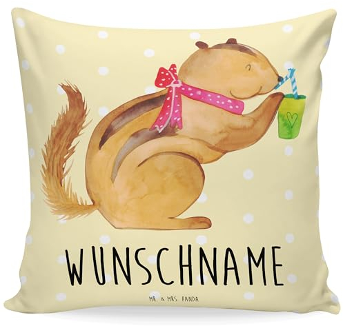 Mr. & Mrs. Panda Kopfkissen Eichhörnchen Smoothie - Personalisierte Geschenke, Diät, Kissen, Green Smoothies, Name, Abnehmen, Personalisiert, Bedrucken, Streifenhörnchen, Wunschname, Lustige Sprüche