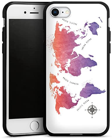 Silikon Hülle kompatibel mit Apple iPhone SE (2020) Case schwarz Handyhülle Weltkarte Kompass Farbverlauf