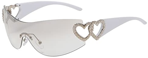 YAMEIZE Y2K Trendy Herz Wraparound Sonnenbrille - für Herren Damen Rimless Wrap Around Eyewear Liebe Herz Schatten Oversized Radfahren Outdoor
