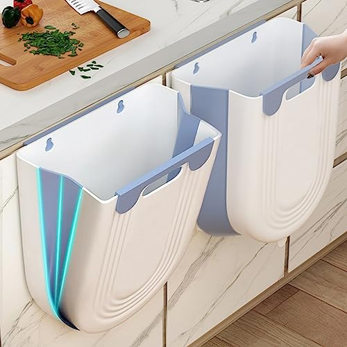 2PCS Foldable Kitchen Bin, 7L Trash Hanging Waste Bin, Wall Mounted Rubbish bin Dustbin for kitchen, Bathroom, Bedroom,Office,Car,Small Under Sink Trash Can for Cupboard
