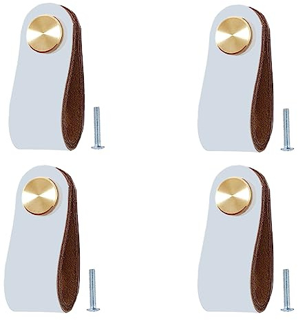 BOOLSFMAM 4 Stück Ledergriffe für Möbel,6.4 x 2.5 cm Handgemachte Griff Möbelknöpfe Leder Möbelgriffe,Schrank knöpfe,Schrankknöpfe für Küchenschränke, Kleiderschrank