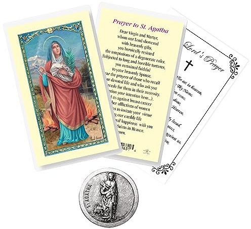 Laminierte St. Agatha Gebetskarte - St. Agatha Schutzpatron Heilige des Brustkrebses Token, Vaters Gebetskarte | St. Agatha Münze, Brustkrebs Gebetskarte | Schutzheilige des Krebses Gebetskarte | Set