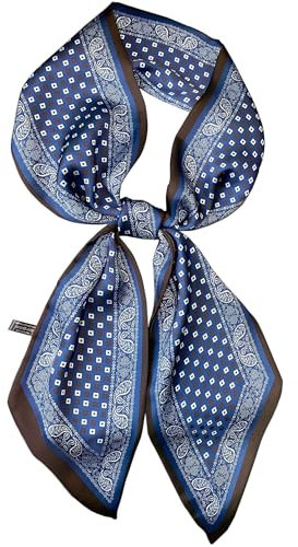 kcctoo Seidenähnliches Kopftuch, Damen, modisch, quadratischer Ausschnitt, Satin-Schal für Tasche, Haarschal, Geschenk, 150 x 15 cm, R1 Blue Wave Dot 149,9 x 15 cm, 59” x 5.9”/150 x 15cm