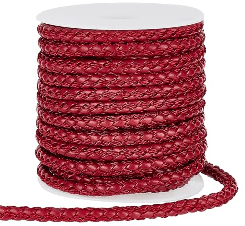PH PandaHall Cavo in Pelle Intrecciata Rotondo da 10 Metro, Corda in Pelle da 5.5mm, Cordoncino Rosso per Gioielli Artigianali, Cordoncino in Pelle, per Bracciali Fai da Te, Gioielli, Artigianato