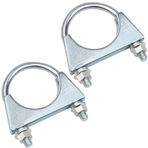 Yeepeo Lot de 2 colliers de serrage pour tuyau d'échappement - 50 mm - En acier galvanisé - Ronds avec écrou - Plaque en U - Pour raccords de tuyaux