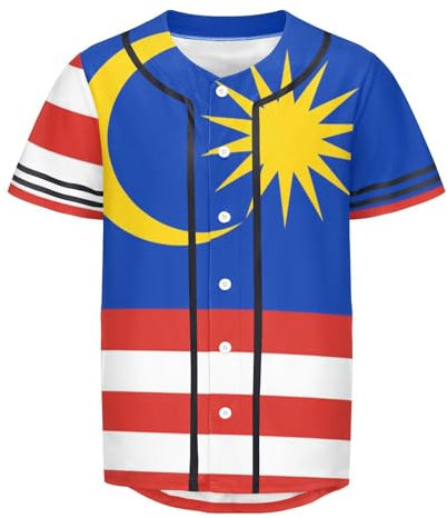 ILmira Herren Baseball-T-Shirt, Motiv: Malaysia-Flagge, Button-Down-Trikot, Hipster, Hip-Hop-T-Shirt, mehrfarbig, XXL